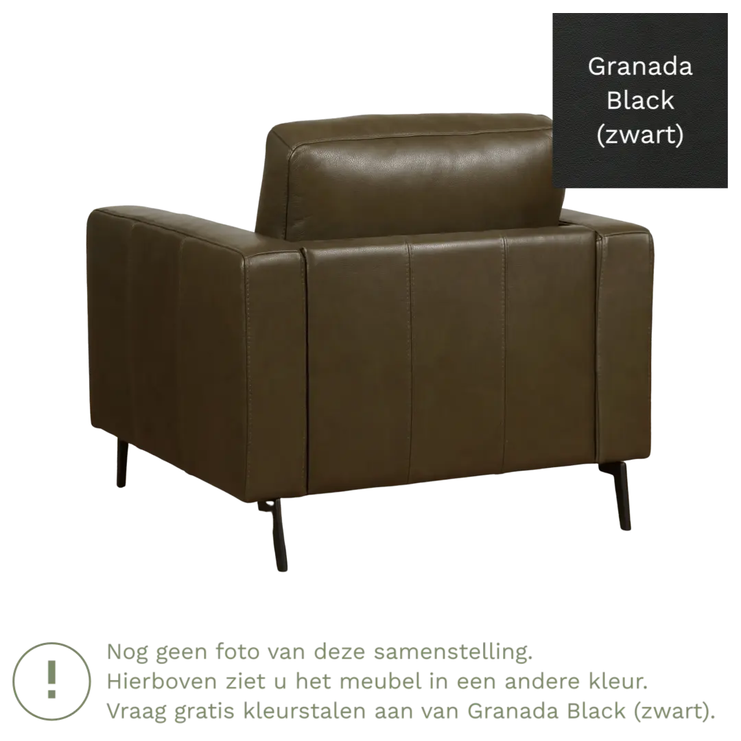 afbeelding van Leren fauteuil Match - Granada Black (zwart) - Poten staal zwart
