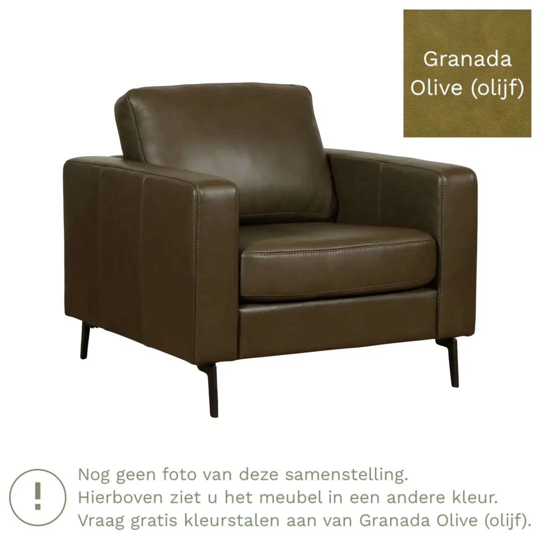afbeelding van Leren fauteuil Match - Granada Olive (olijf) - Poten staal zwart