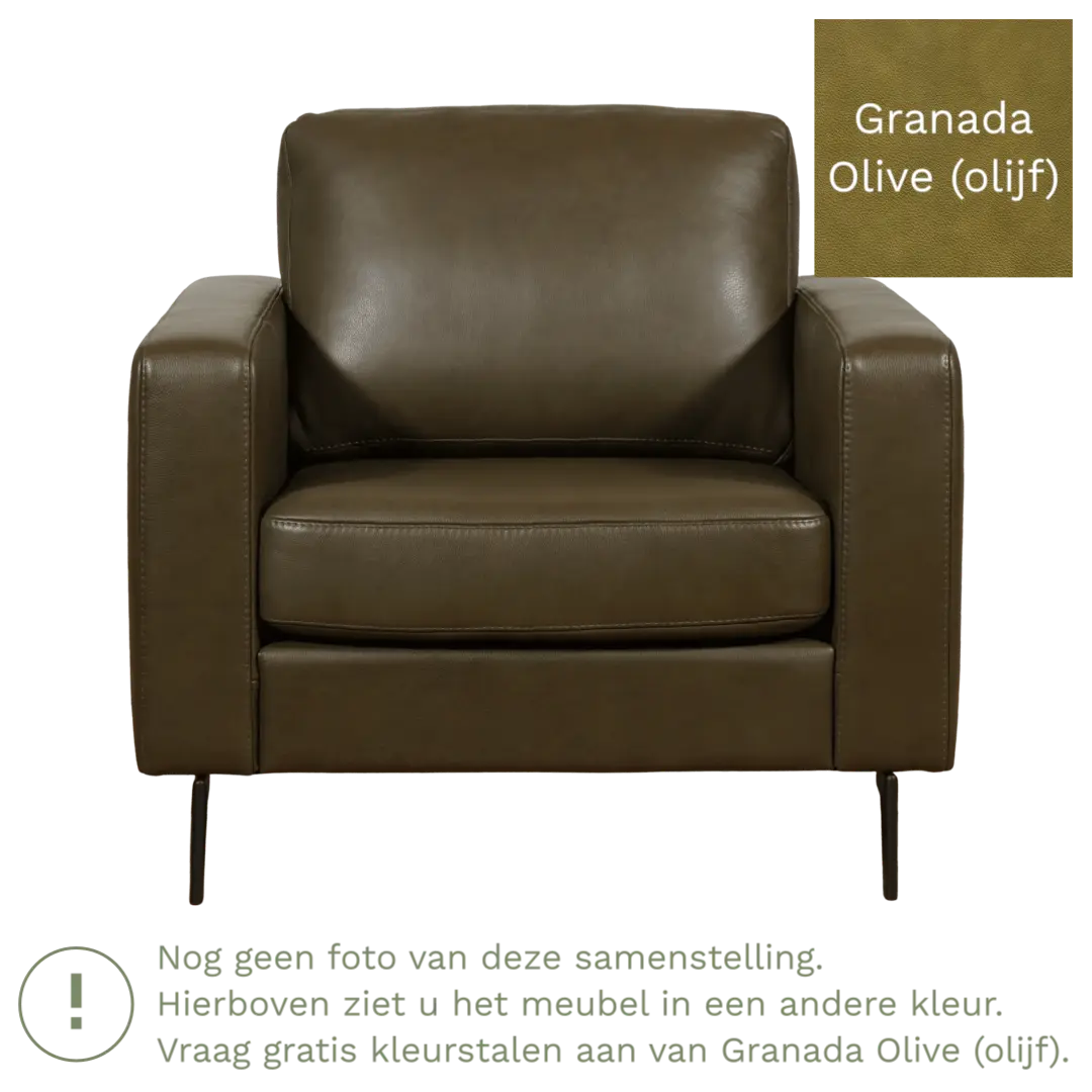 afbeelding van Leren fauteuil Match - Granada Olive (olijf) - Poten staal zwart