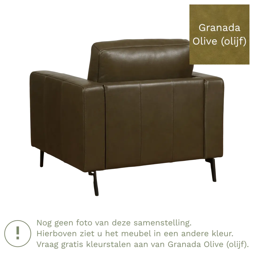 afbeelding van Leren fauteuil Match - Granada Olive (olijf) - Poten staal zwart