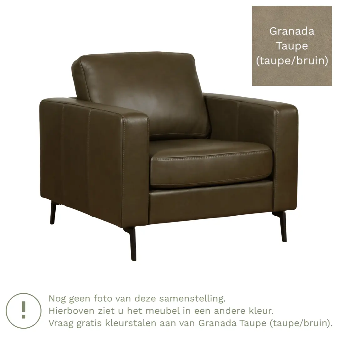 afbeelding van Leren fauteuil Match - Granada Taupe (taupe/bruin) - Poten staal zwart