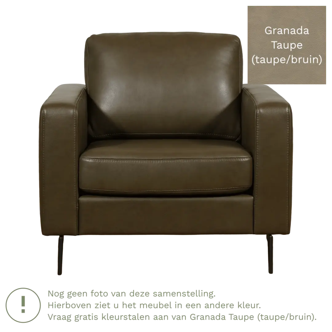 afbeelding van Leren fauteuil Match - Granada Taupe (taupe/bruin) - Poten staal zwart
