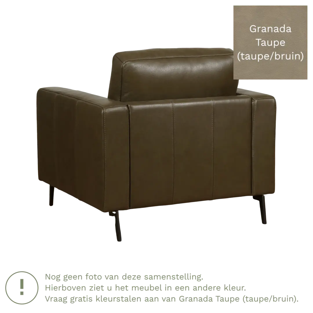 afbeelding van Leren fauteuil Match - Granada Taupe (taupe/bruin) - Poten staal zwart