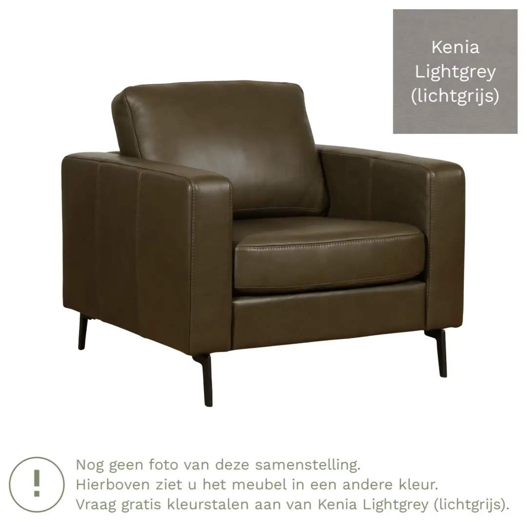 afbeelding van Leren fauteuil Match - Kenia Lightgrey (lichtgrijs) - Poten staal zwart
