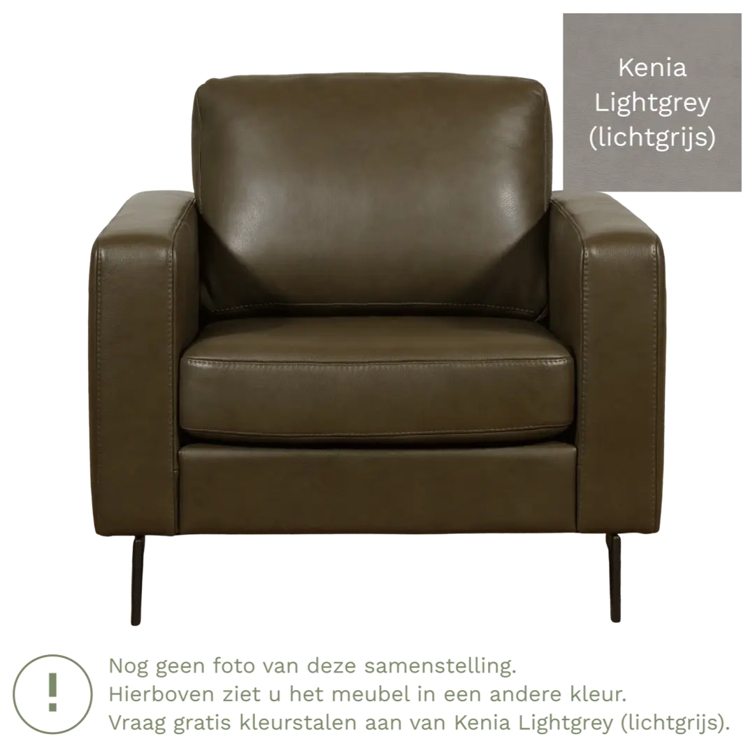 afbeelding van Leren fauteuil Match - Kenia Lightgrey (lichtgrijs) - Poten staal zwart