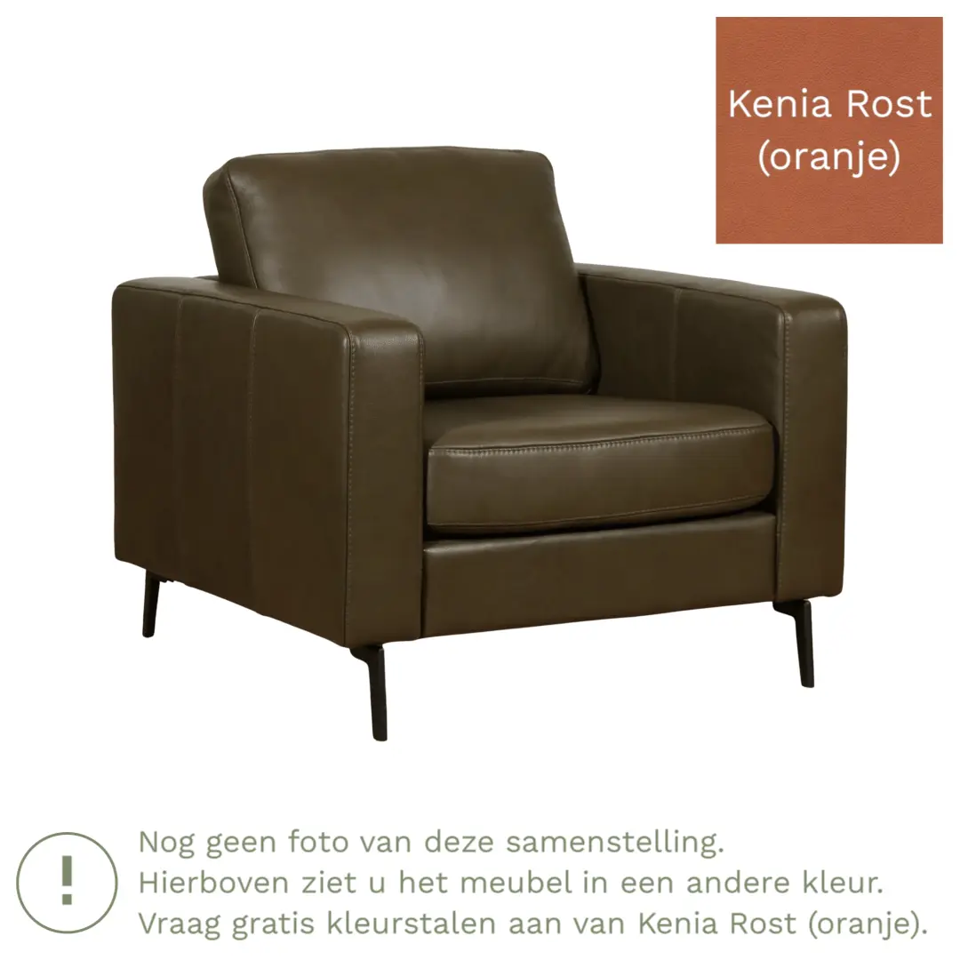 afbeelding van Leren fauteuil Match - Kenia Rost (oranje) - Poten staal zwart