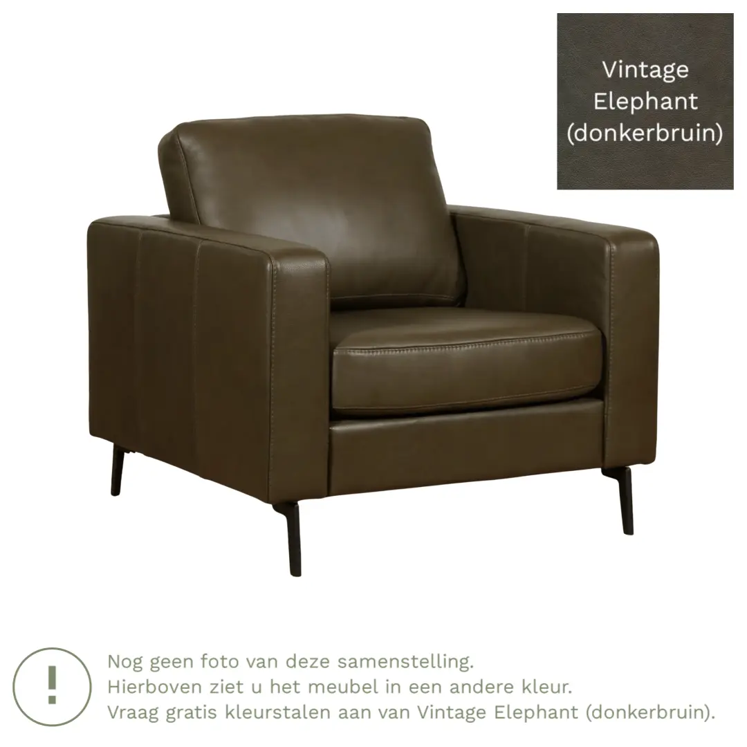 afbeelding van Leren fauteuil Match - Vintage Elephant (donkerbruin) - Poten staal zwart