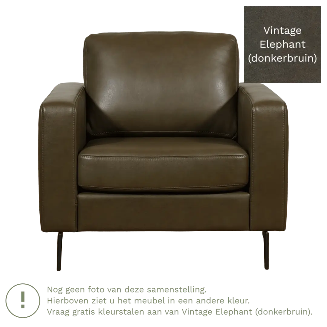 afbeelding van Leren fauteuil Match - Vintage Elephant (donkerbruin) - Poten staal zwart