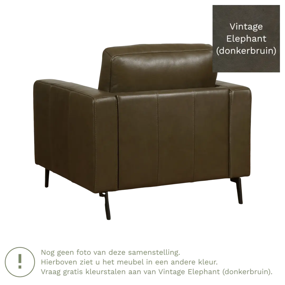 afbeelding van Leren fauteuil Match - Vintage Elephant (donkerbruin) - Poten staal zwart