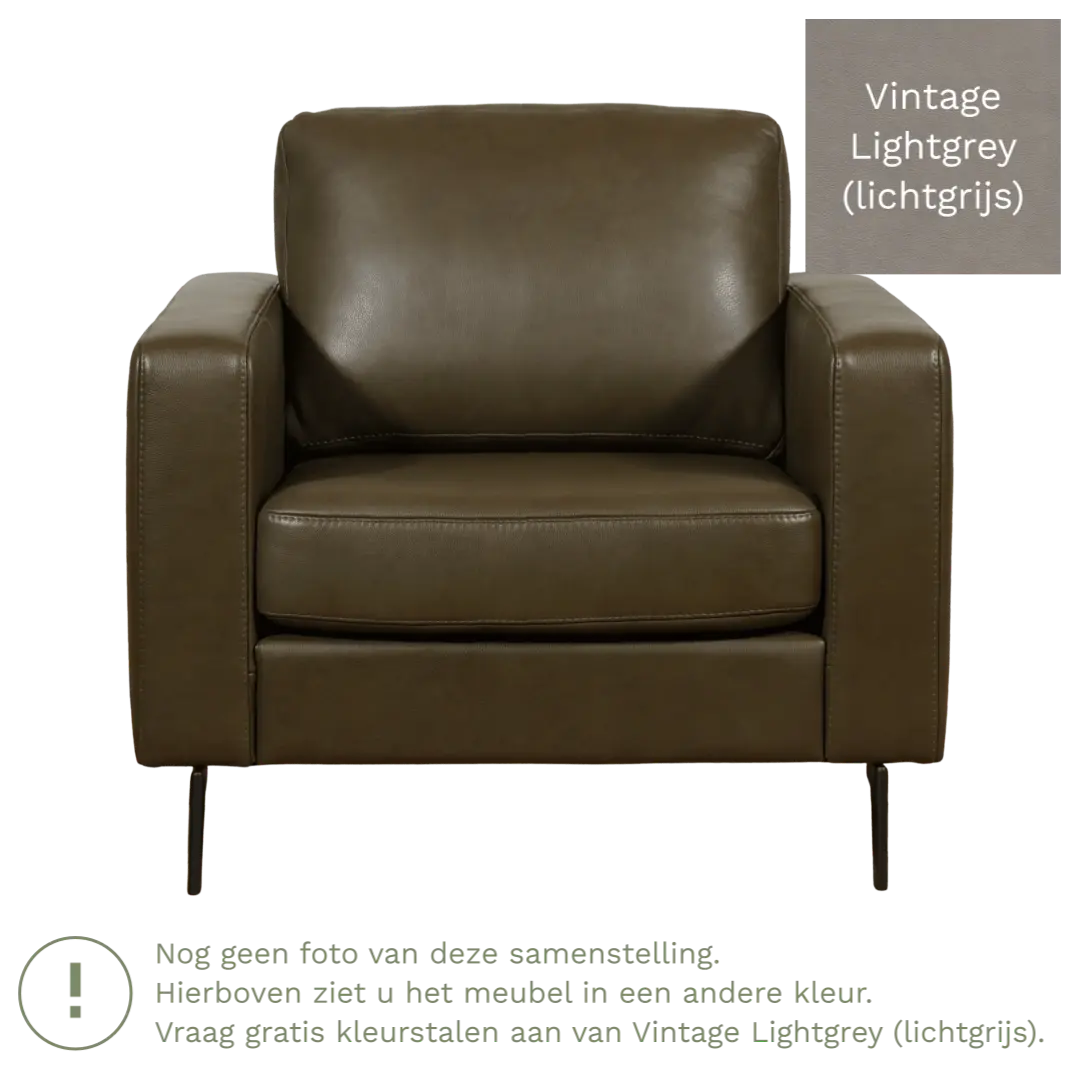 afbeelding van Leren fauteuil Match - Vintage Lightgrey (lichtgrijs) - Poten staal zwart