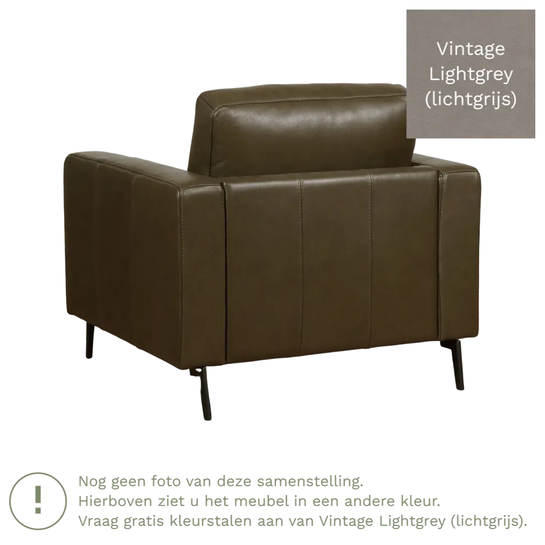 afbeelding van Leren fauteuil Match - Vintage Lightgrey (lichtgrijs) - Poten staal zwart