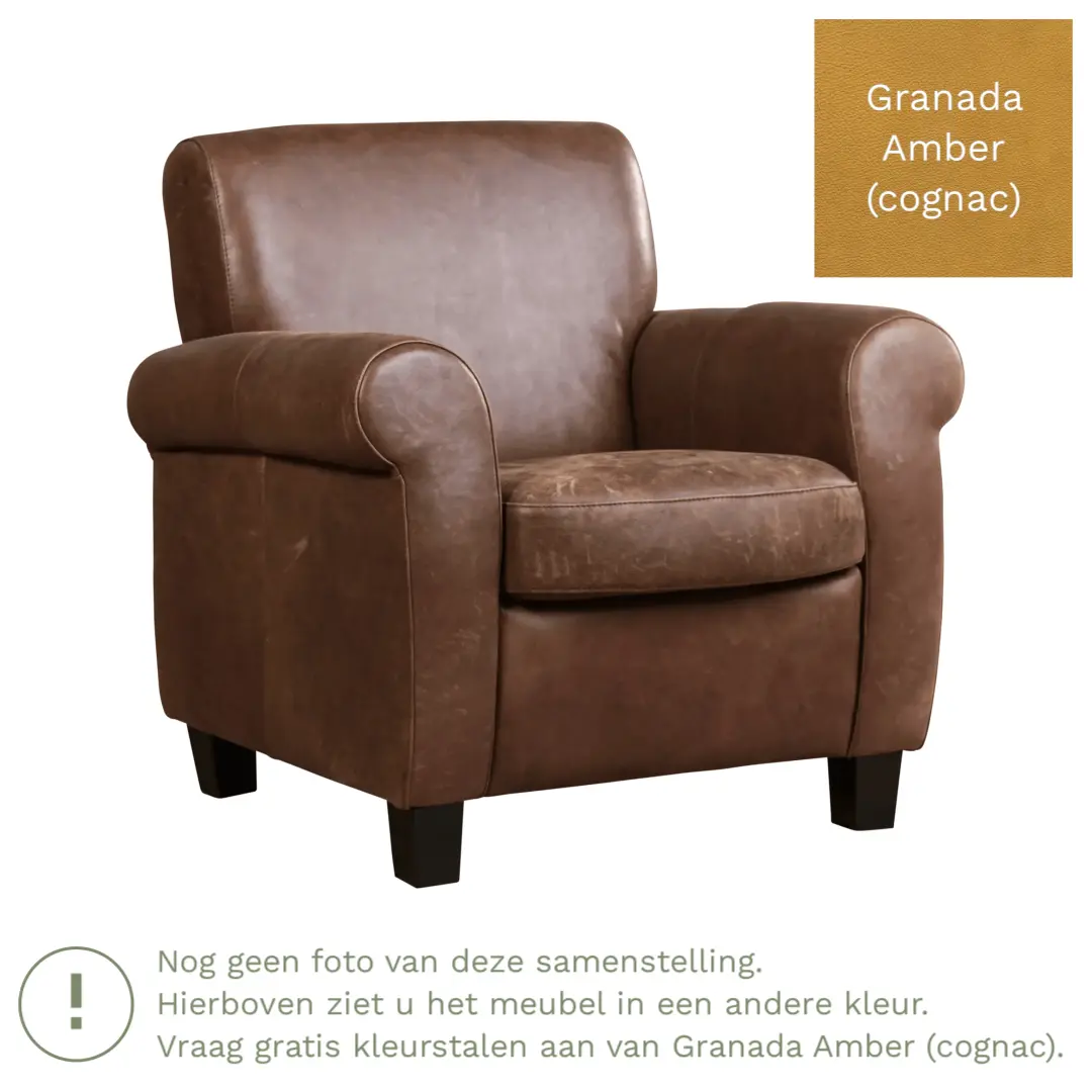 afbeelding van Leren fauteuil Perfection - Granada Amber (cognac) - Poten hout bruin