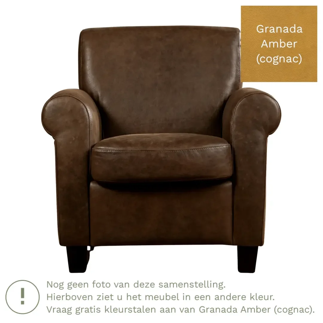 afbeelding van Leren fauteuil Perfection - Granada Amber (cognac) - Poten hout bruin