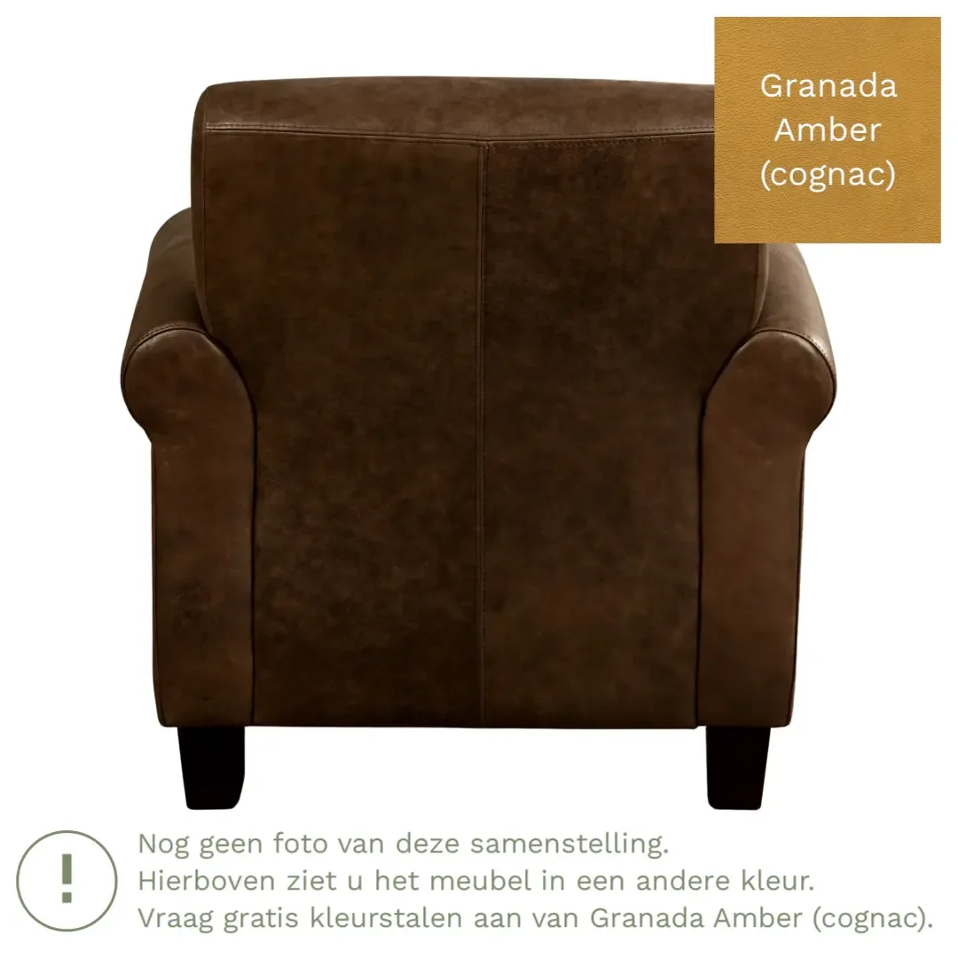 afbeelding van Leren fauteuil Perfection - Granada Amber (cognac) - Poten hout bruin