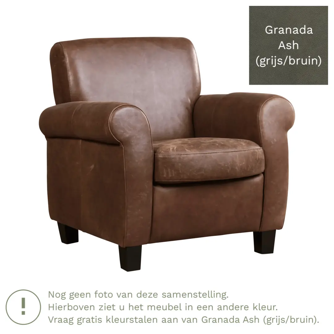 afbeelding van Leren fauteuil Perfection - Granada Ash (grijs/bruin) - Poten hout bruin