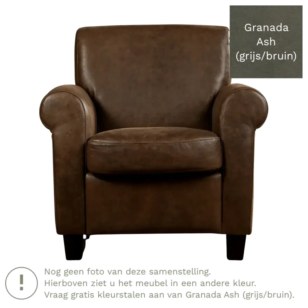 afbeelding van Leren fauteuil Perfection - Granada Ash (grijs/bruin) - Poten hout bruin
