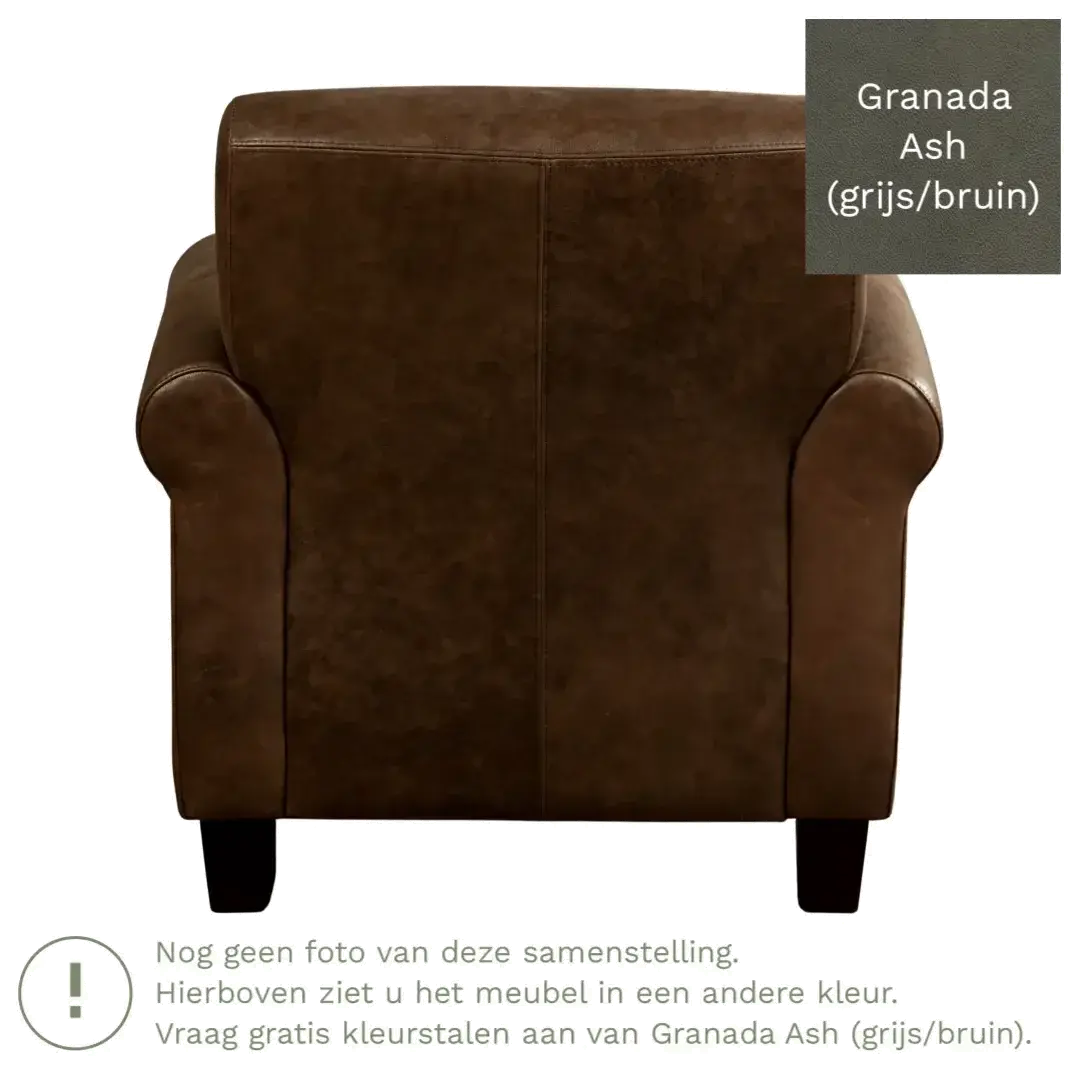 afbeelding van Leren fauteuil Perfection - Granada Ash (grijs/bruin) - Poten hout bruin