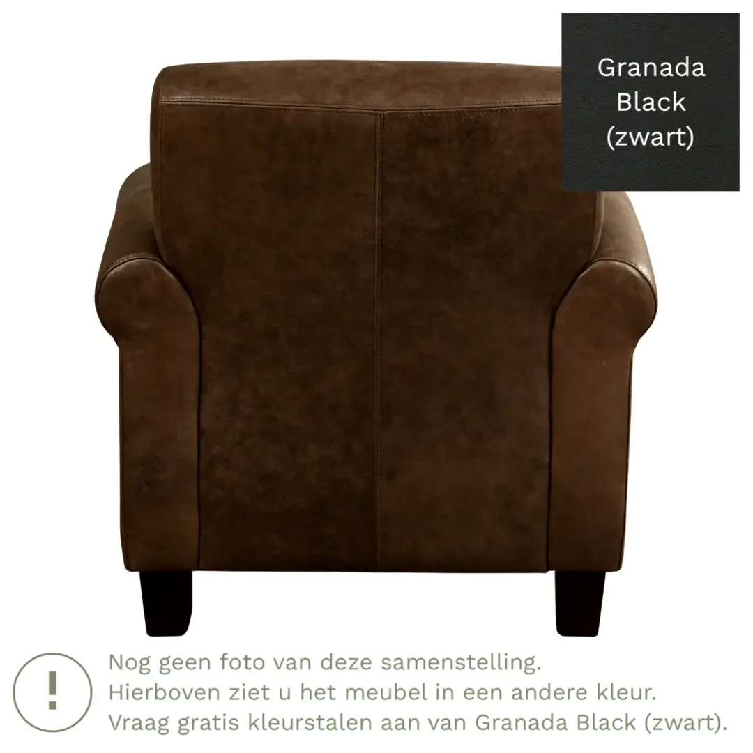 afbeelding van Leren fauteuil Perfection - Granada Black (zwart) - Poten hout bruin
