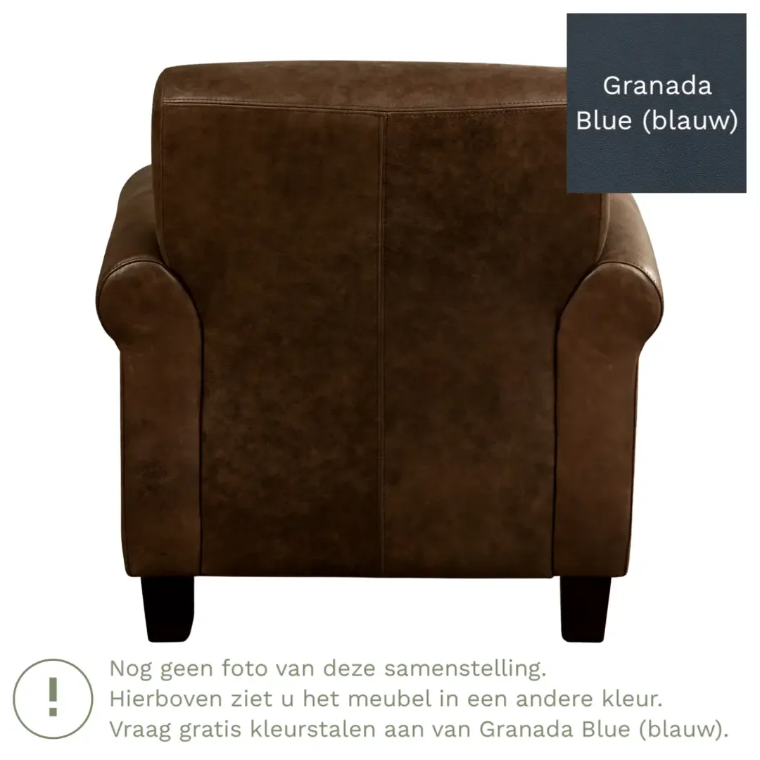 afbeelding van Leren fauteuil Perfection - Granada Blue (blauw) - Poten hout bruin