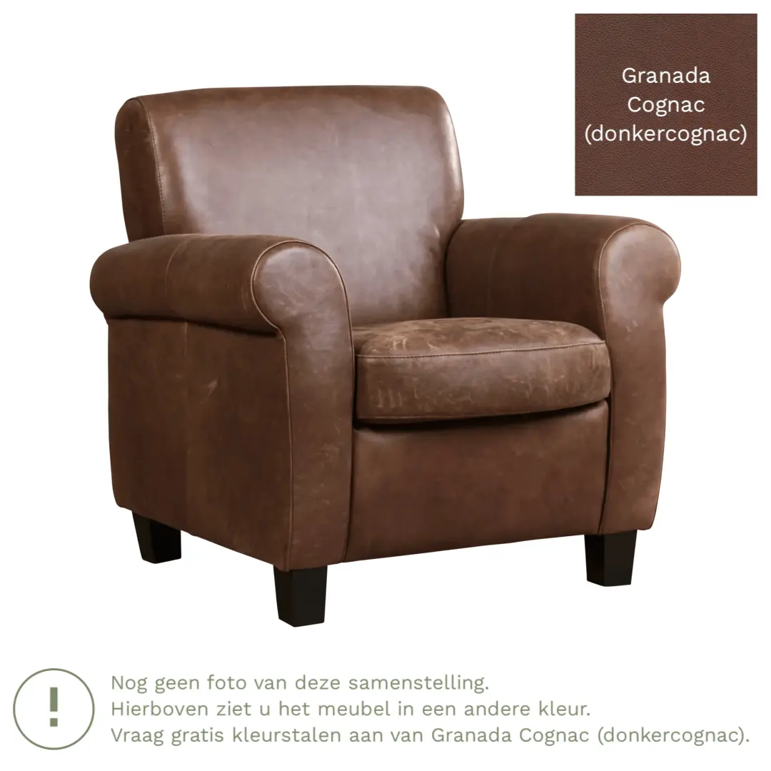 afbeelding van Leren fauteuil Perfection - Granada Cognac (donkercognac) - Poten hout bruin