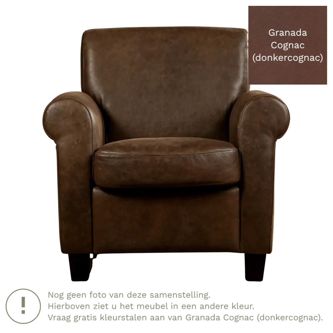 afbeelding van Leren fauteuil Perfection - Granada Cognac (donkercognac) - Poten hout bruin