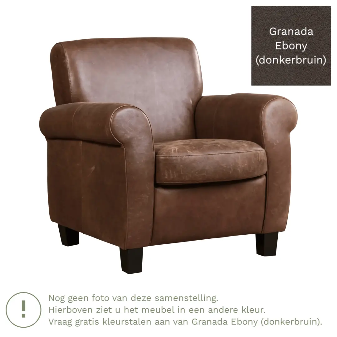 afbeelding van Leren fauteuil Perfection - Granada Ebony (donkerbruin) - Poten hout zwart