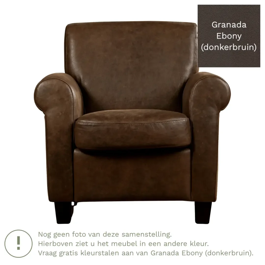 afbeelding van Leren fauteuil Perfection - Granada Ebony (donkerbruin) - Poten hout zwart