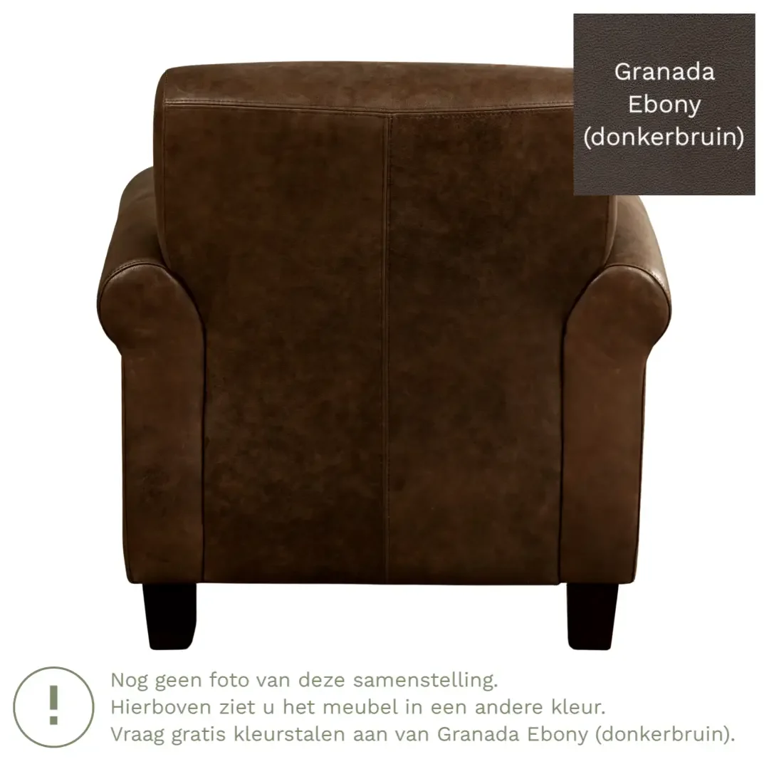 afbeelding van Leren fauteuil Perfection - Granada Ebony (donkerbruin) - Poten hout zwart
