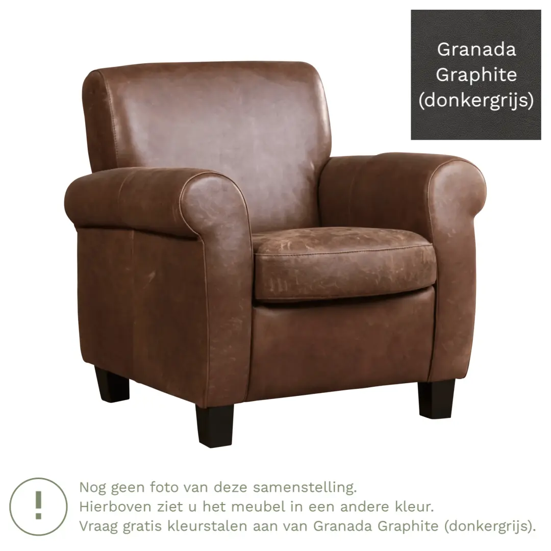 afbeelding van Leren fauteuil Perfection - Granada Graphite (donkergrijs) - Poten hout bruin