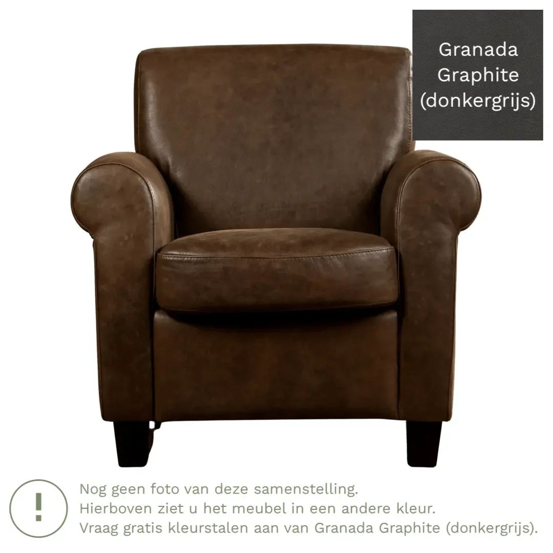 afbeelding van Leren fauteuil Perfection - Granada Graphite (donkergrijs) - Poten hout zwart