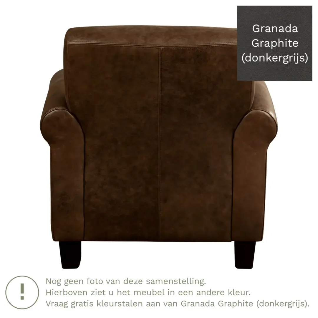 afbeelding van Leren fauteuil Perfection - Granada Graphite (donkergrijs) - Poten hout zwart