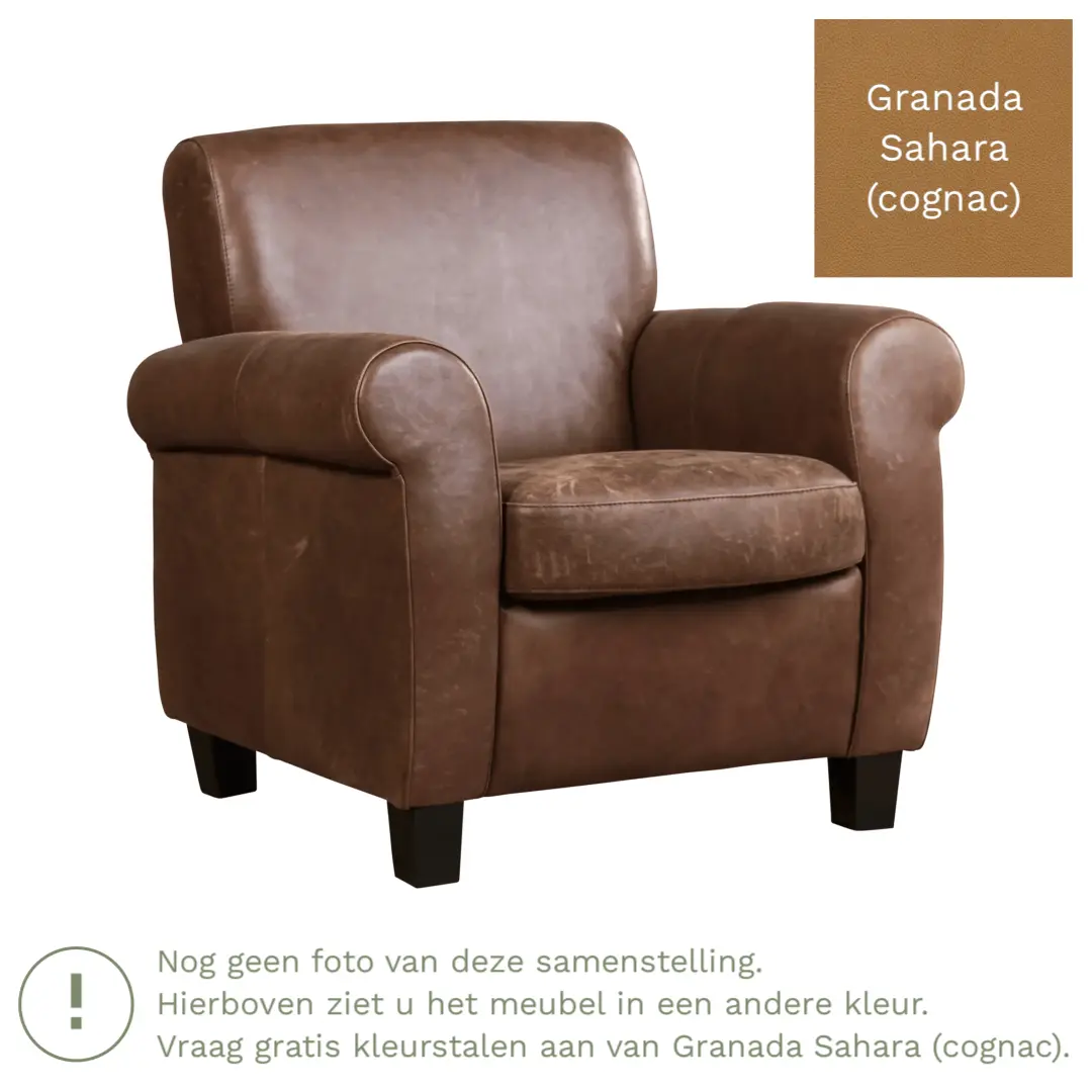 afbeelding van Leren fauteuil Perfection - Granada Sahara (cognac) - Poten hout zwart