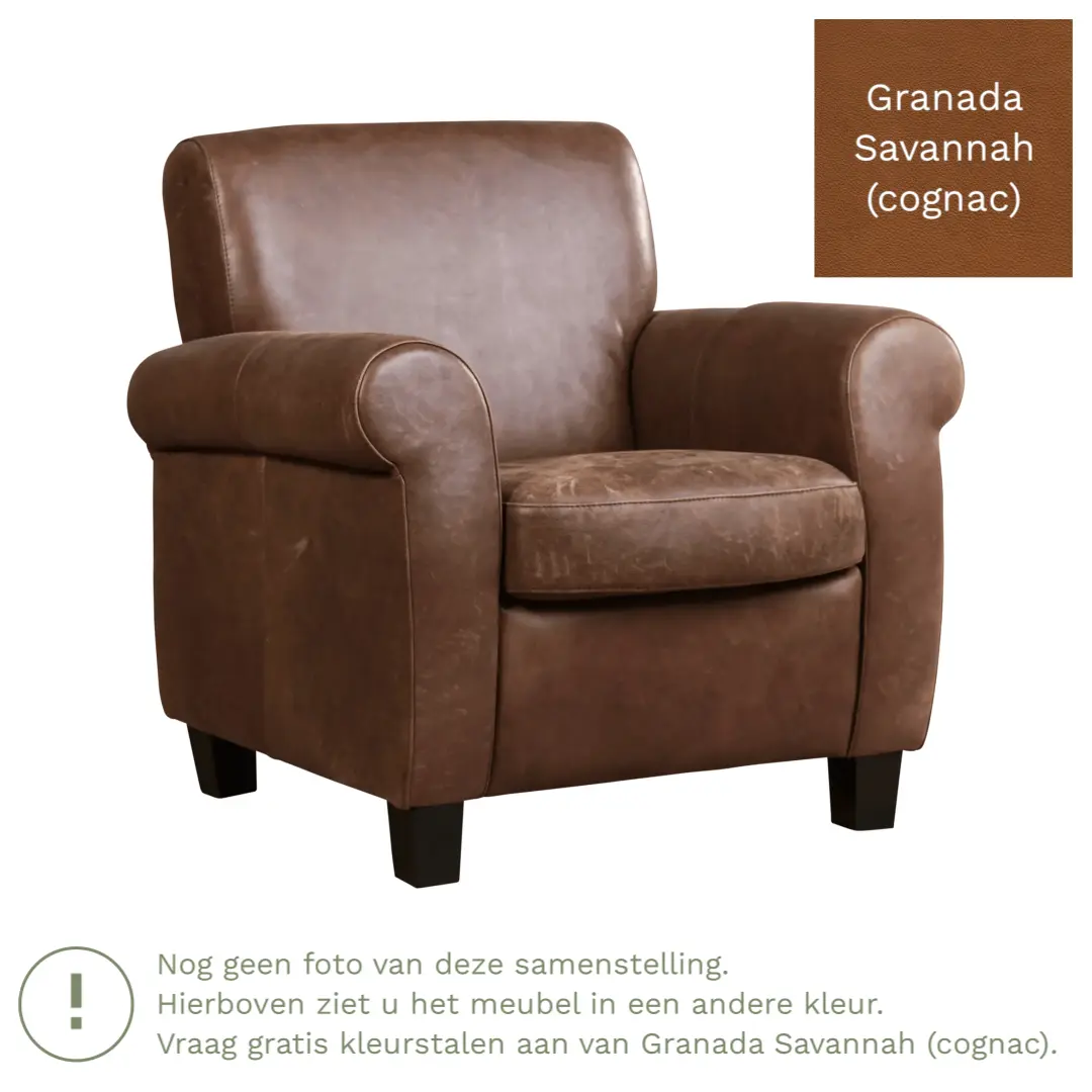 afbeelding van Leren fauteuil Perfection - Granada Savannah (cognac) - Poten hout bruin