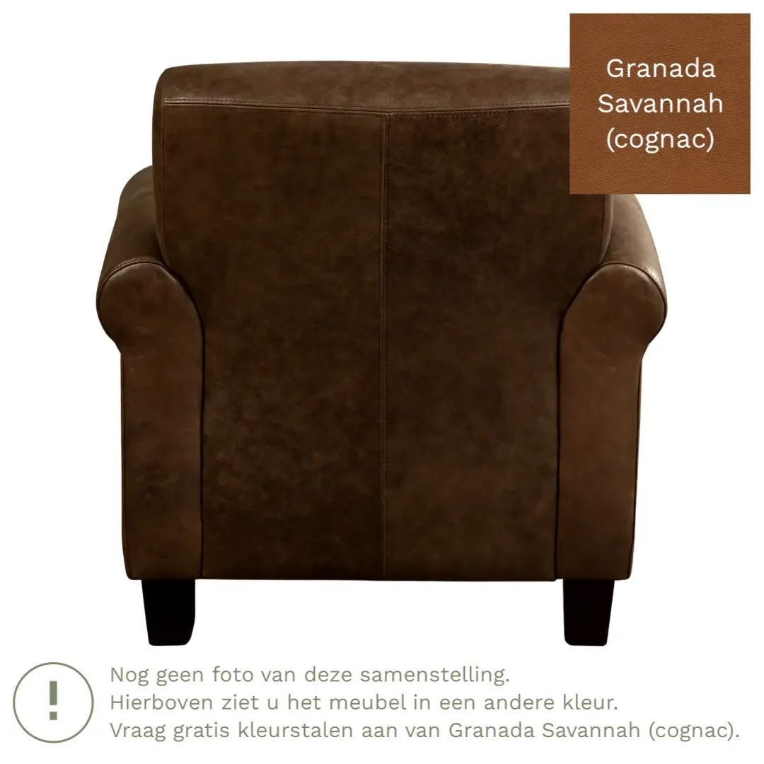 afbeelding van Leren fauteuil Perfection - Granada Savannah (cognac) - Poten hout zwart