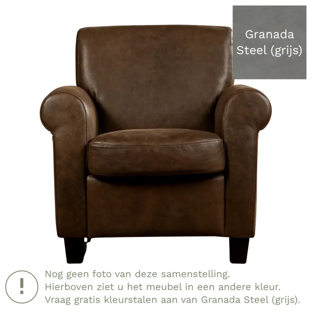 afbeelding van Leren fauteuil Perfection - Granada Steel (grijs) - Poten hout zwart