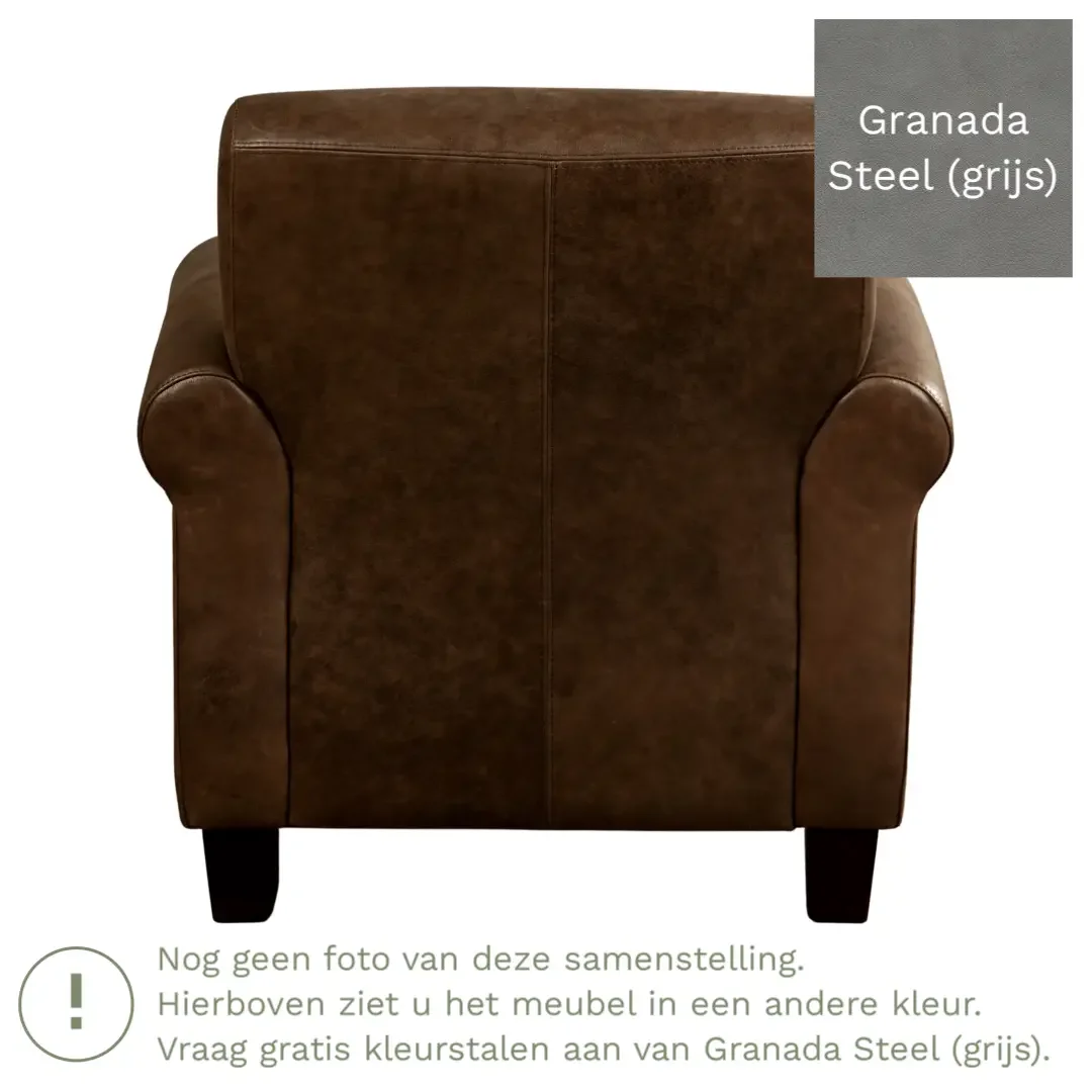 afbeelding van Leren fauteuil Perfection - Granada Steel (grijs) - Poten hout zwart