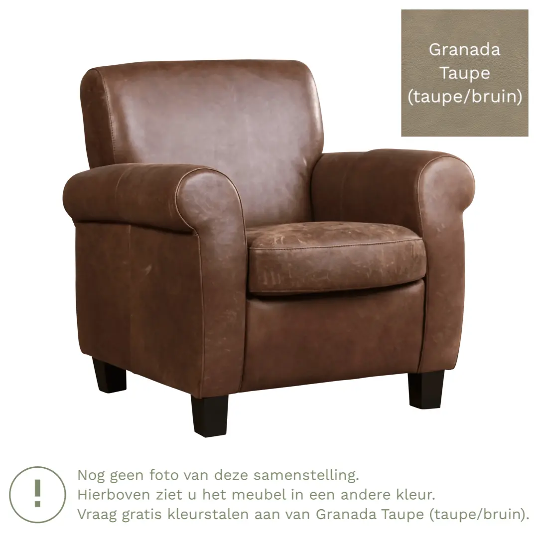 afbeelding van Leren fauteuil Perfection - Granada Taupe (taupe/bruin) - Poten hout bruin