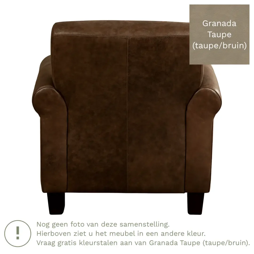 afbeelding van Leren fauteuil Perfection - Granada Taupe (taupe/bruin) - Poten hout bruin