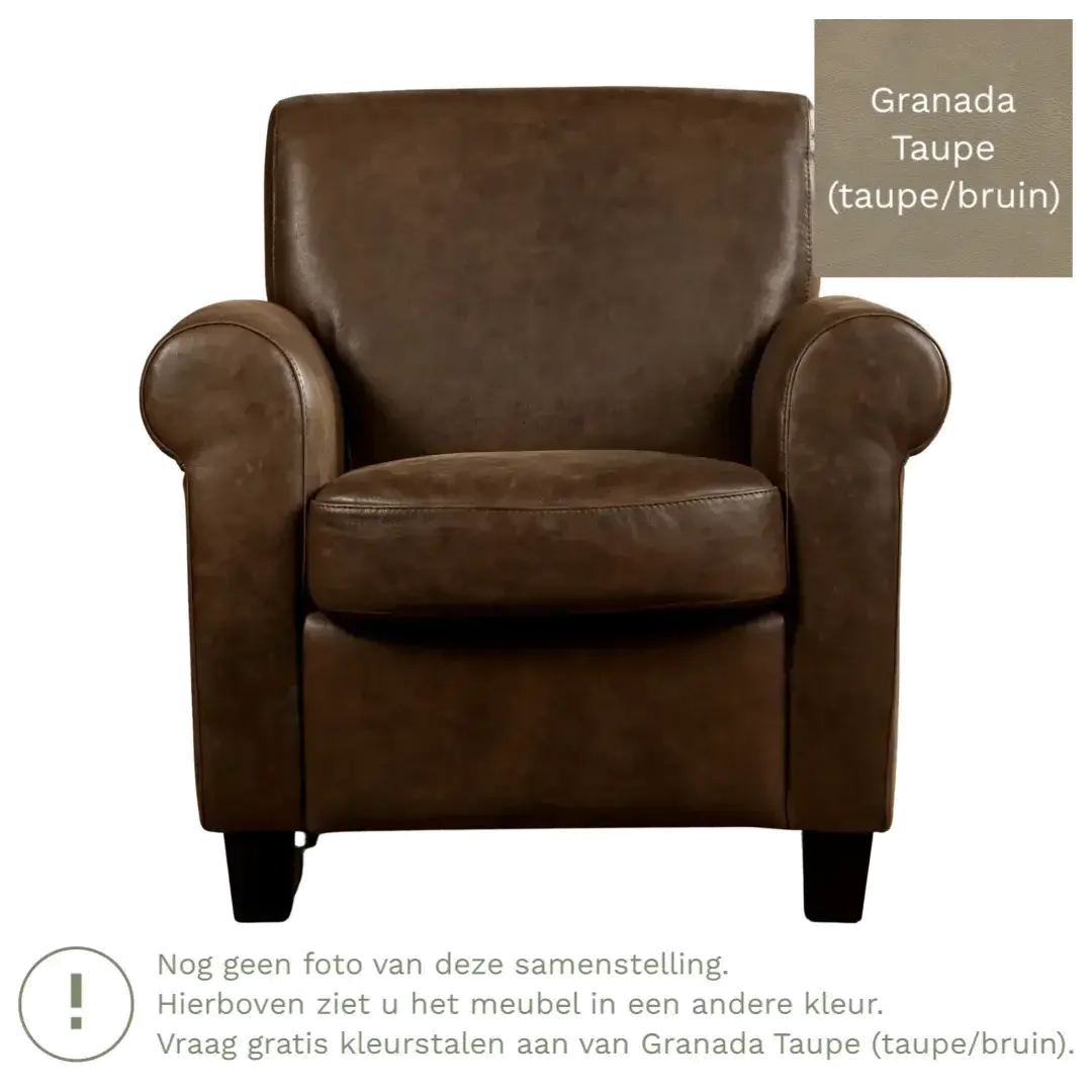 afbeelding van Leren fauteuil Perfection - Granada Taupe (taupe/bruin) - Poten hout zwart