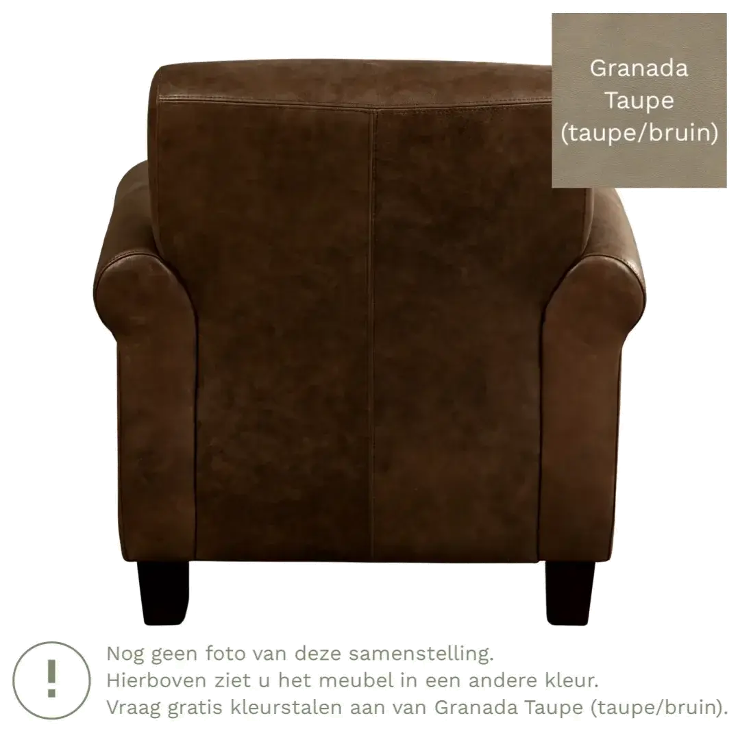 afbeelding van Leren fauteuil Perfection - Granada Taupe (taupe/bruin) - Poten hout zwart