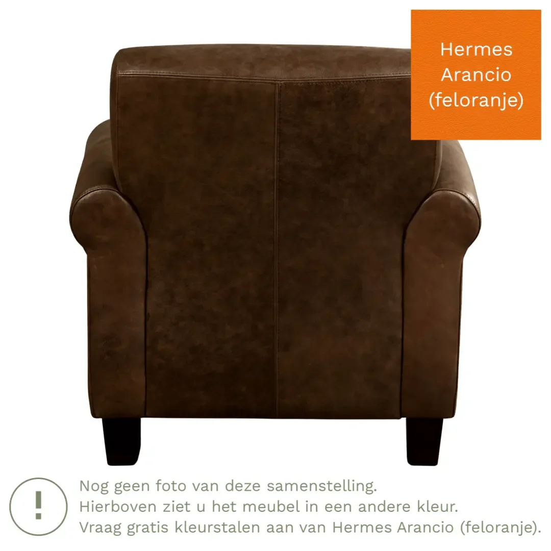 afbeelding van Leren fauteuil Perfection - Hermes Arancio (feloranje) - Poten hout bruin