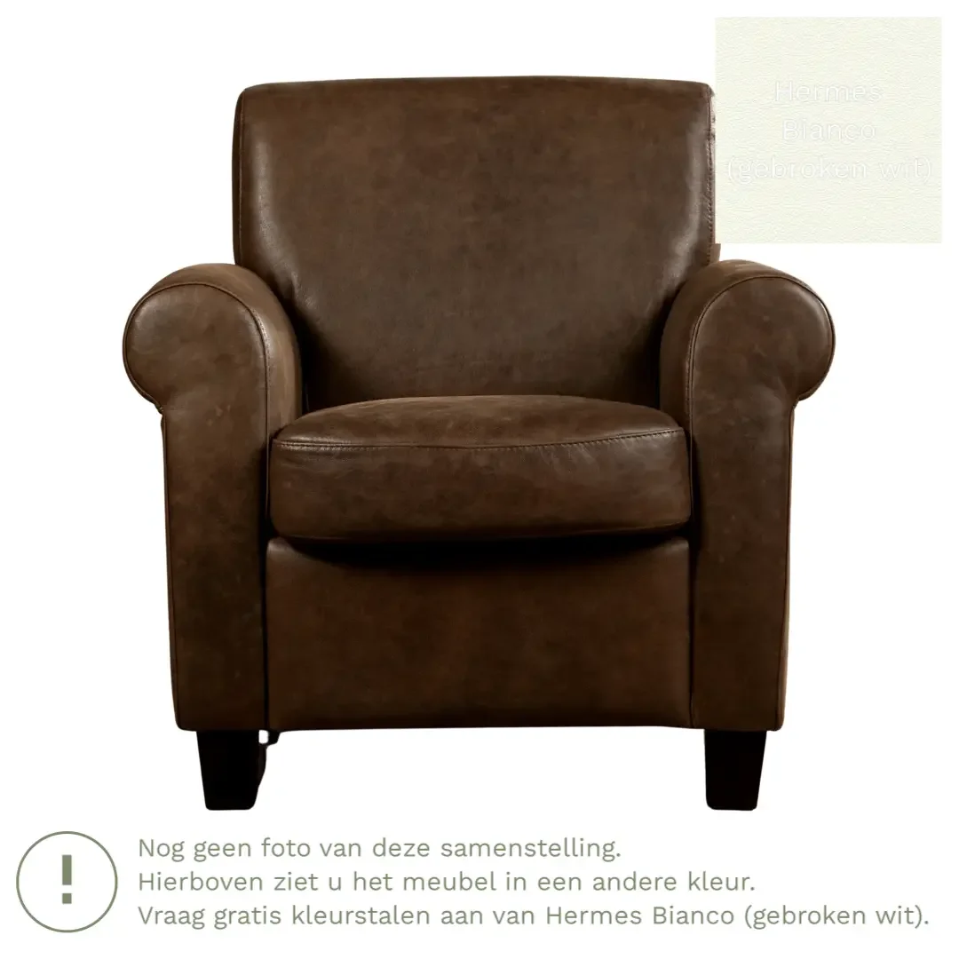 afbeelding van Leren fauteuil Perfection - Hermes Bianco (gebroken wit) - Poten hout bruin
