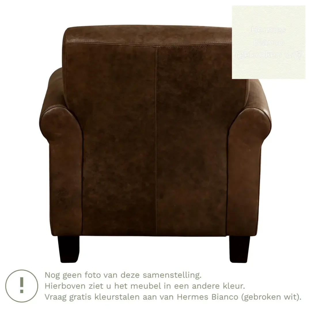 afbeelding van Leren fauteuil Perfection - Hermes Bianco (gebroken wit) - Poten hout bruin