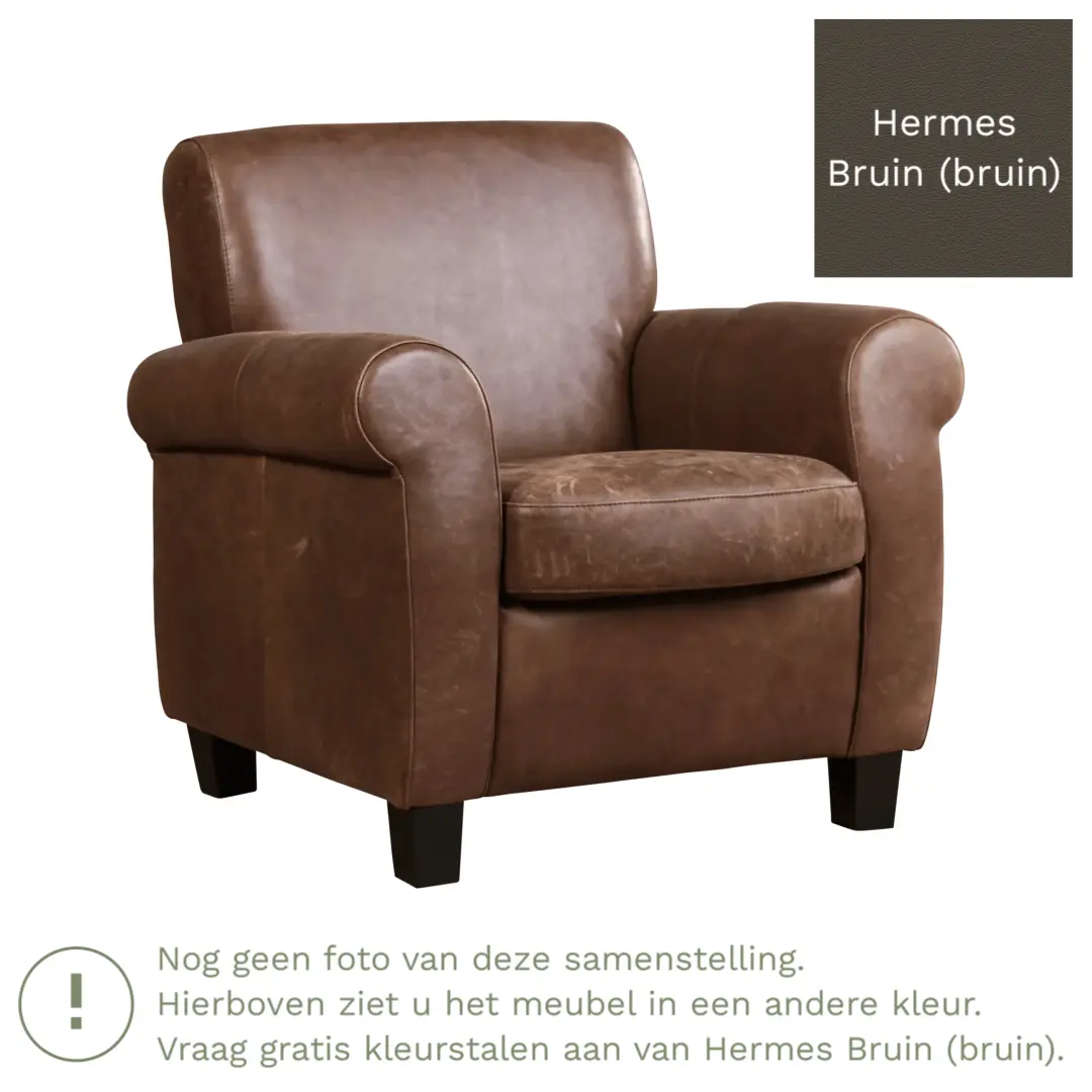 afbeelding van Leren fauteuil Perfection - Hermes Bruin (bruin) - Poten hout zwart