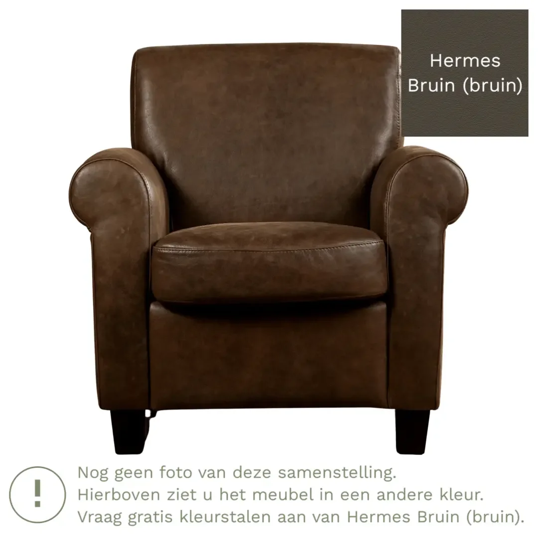 afbeelding van Leren fauteuil Perfection - Hermes Bruin (bruin) - Poten hout zwart