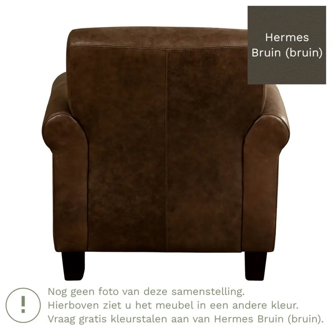 afbeelding van Leren fauteuil Perfection - Hermes Bruin (bruin) - Poten hout zwart
