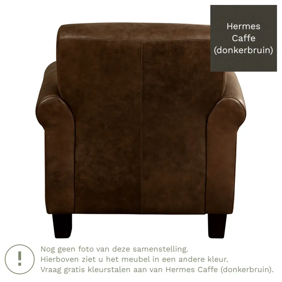 afbeelding van Leren fauteuil Perfection - Hermes Caffe (donkerbruin) - Poten hout zwart