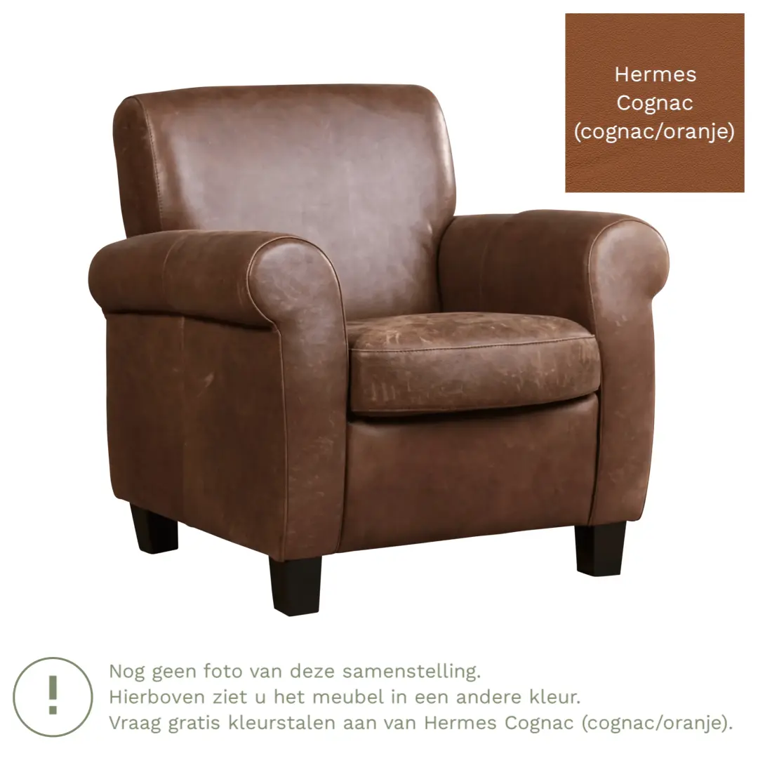 afbeelding van Leren fauteuil Perfection - Hermes Cognac (cognac/oranje) - Poten hout zwart