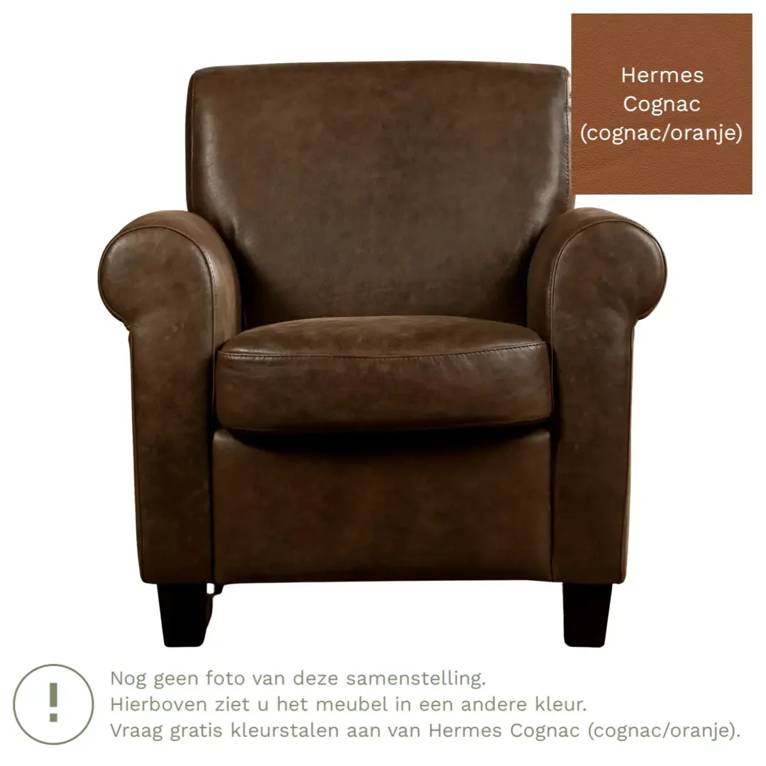 afbeelding van Leren fauteuil Perfection - Hermes Cognac (cognac/oranje) - Poten hout zwart
