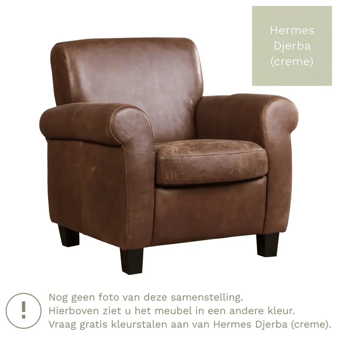 afbeelding van Leren fauteuil Perfection - Hermes Djerba (crème) - Poten hout zwart